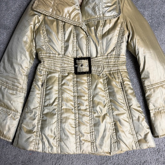 Y2K Jessica Simpson Belted Gold Puffer Coat Size Small - Picture 4 of 7